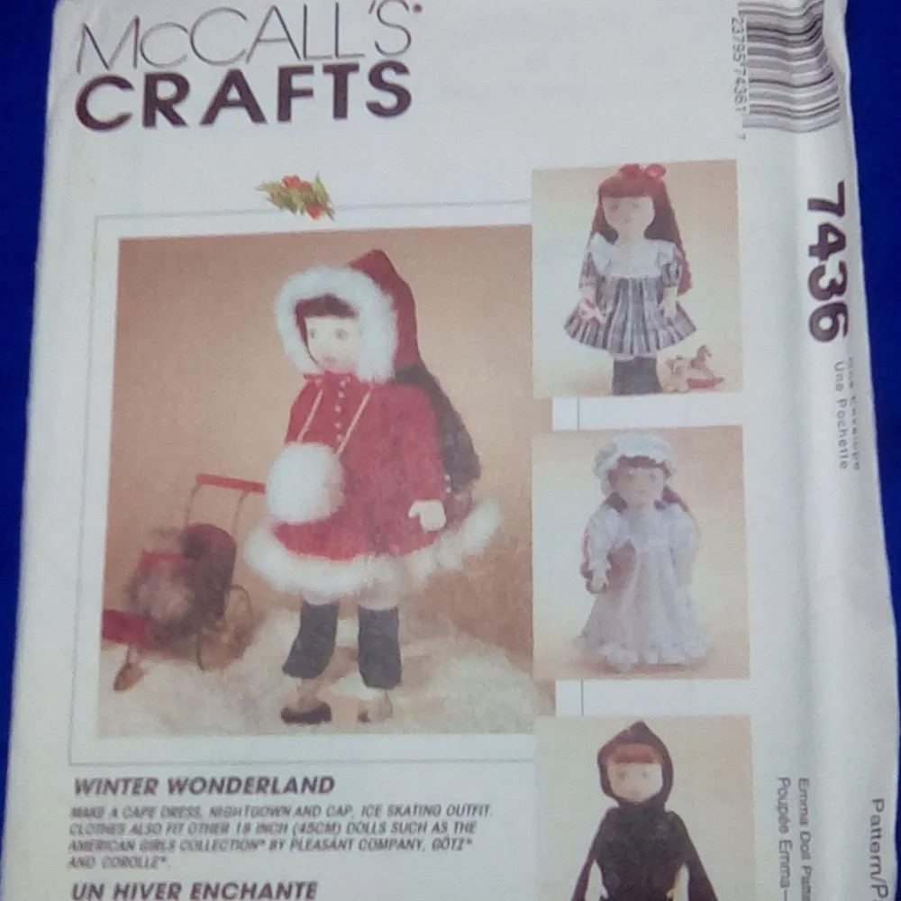 Vintage McCalls 7436 18in Doll Cape Dress fits AGD American Girl Doll 18